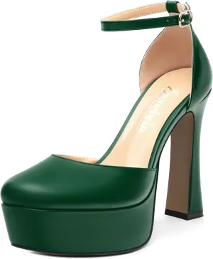 Womens Ankle Strap Platform High Heels Solid Matte Buckle Square Toe Chunky High Heel Pumps Wedding Evening Party Dress Shoes 4.7 Inch