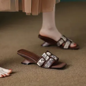 Women's Chunky Heel Slip-On Fashion Slippers (In Stock)
