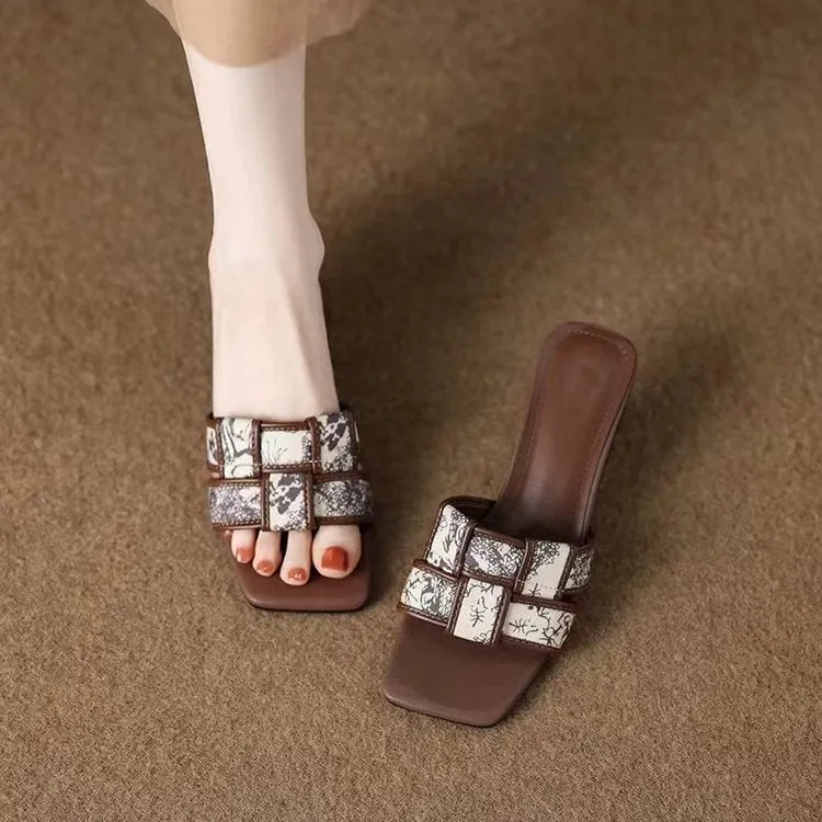 Women's Chunky Heel Slip-On Fashion Slippers (In Stock)