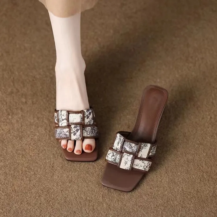 Women's Chunky Heel Slip-On Fashion Slippers (In Stock)