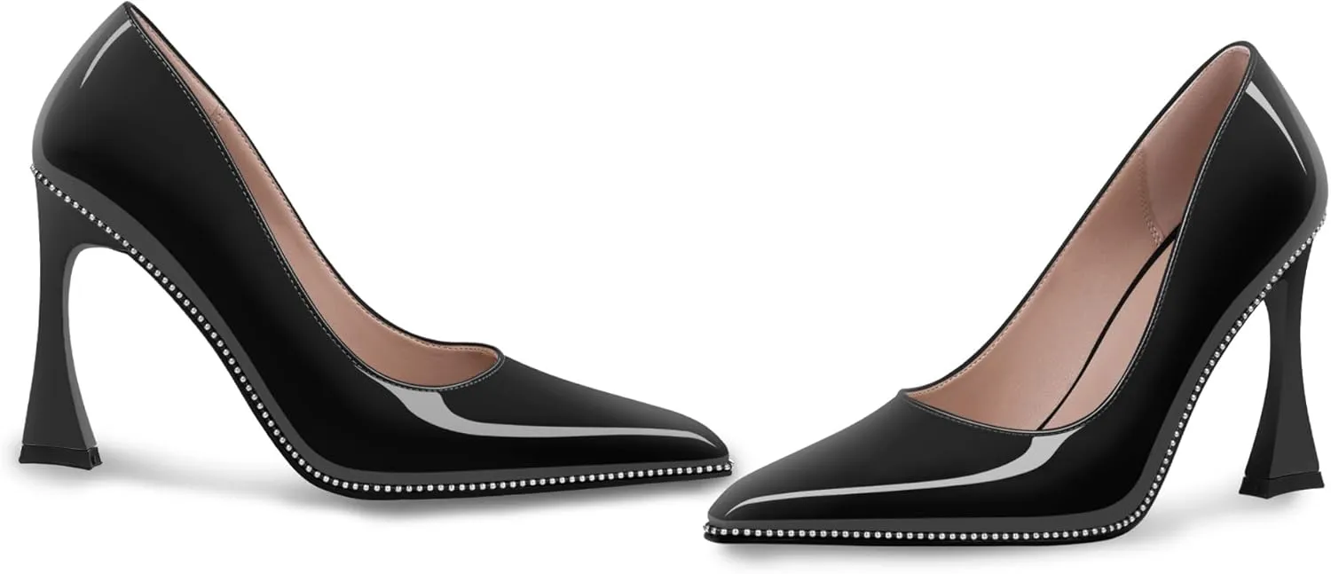 Women's Closed Pointed Toe Stilettos High Heels Pumps Patent Leather Dress Shoes