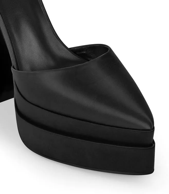Women’s Double High Chunky Platform Pointed Closed Toe Chunky Heels Ankle Strap Rhinestone Pumps Shoes for Dress Wedding Party