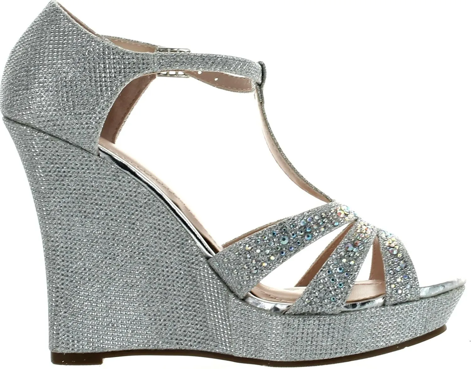 Womens Dressy Glitter Rhinestone T Strap Platform Wedge Sandal Aalle-2