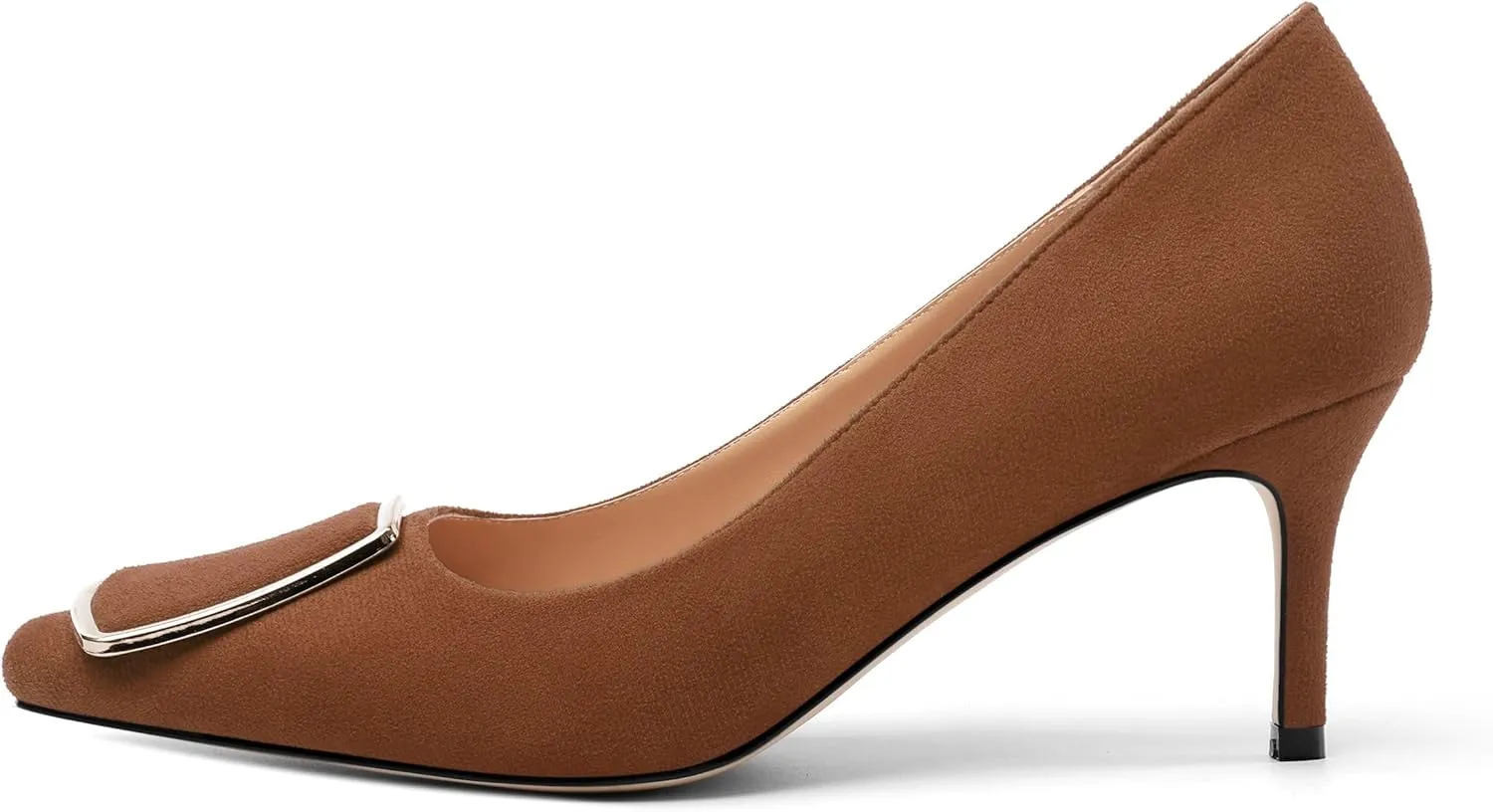 Womens Elegant Pumps, Pointed Toe Heels for Women, Kitten Heel Wedding Shoes, Slip on, Square Buckle, Solid Color, Sexy Stilettos for Ladies 2.5in