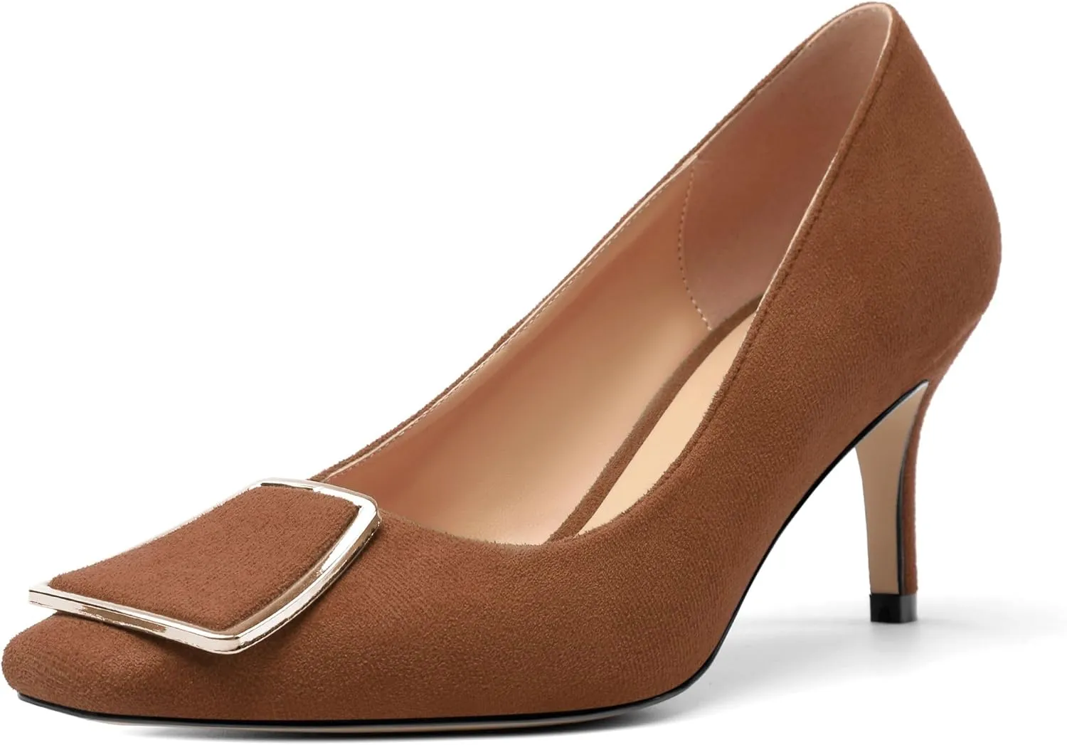Womens Elegant Pumps, Pointed Toe Heels for Women, Kitten Heel Wedding Shoes, Slip on, Square Buckle, Solid Color, Sexy Stilettos for Ladies 2.5in