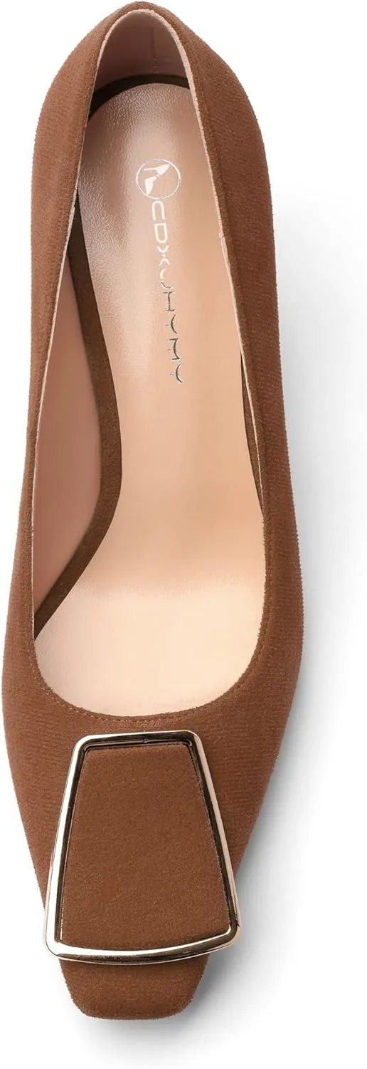 Womens Elegant Pumps, Pointed Toe Heels for Women, Kitten Heel Wedding Shoes, Slip on, Square Buckle, Solid Color, Sexy Stilettos for Ladies 2.5in