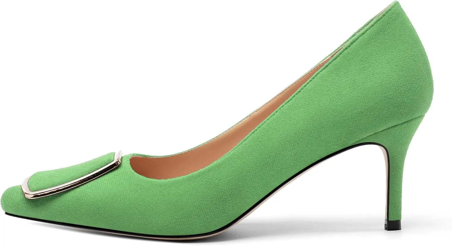 Womens Elegant Pumps, Pointed Toe Heels for Women, Kitten Heel Wedding Shoes, Slip on, Square Buckle, Solid Color, Sexy Stilettos for Ladies 2.5in