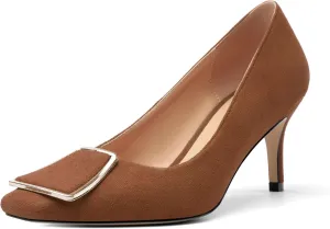Womens Elegant Pumps, Pointed Toe Heels for Women, Kitten Heel Wedding Shoes, Slip on, Square Buckle, Solid Color, Sexy Stilettos for Ladies 2.5in