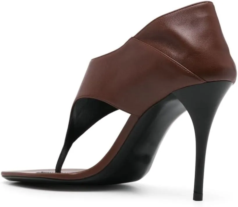 Women's Flip Flop High Heeled Sandals Open Toe T-bar Strap Slip On Stiletto Heel Pumps Leather Dress Party Shoes