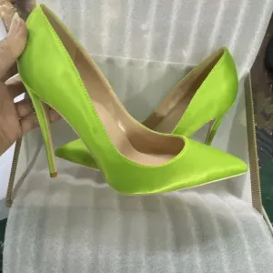 Women's high heels comfortable  elegant Light green satin pointed shoes