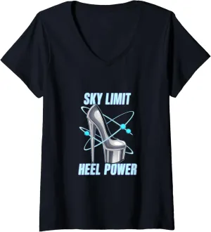 Womens High Heels Sky Limit Heel Power Stiletto Fans Fashion Lovers V-Neck T-Shirt