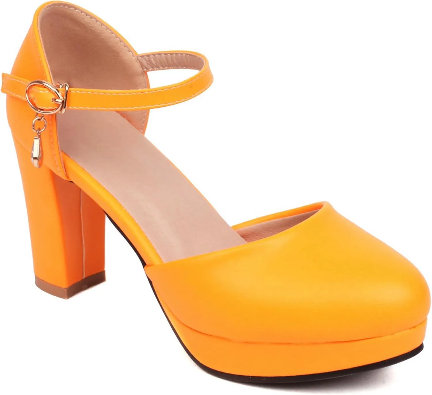 Women's JS246 Buckle Adjustable Strap Chunky Pu High Chunky D-Orsay Pumps