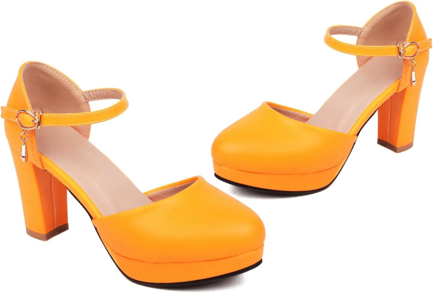 Women's JS246 Buckle Adjustable Strap Chunky Pu High Chunky D-Orsay Pumps