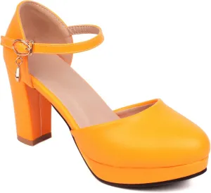 Women's JS246 Buckle Adjustable Strap Chunky Pu High Chunky D-Orsay Pumps