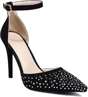 Women's JS274 Manmade Rhinestone Stiletto Nubuck Low Stiletto D-Orsay Pumps