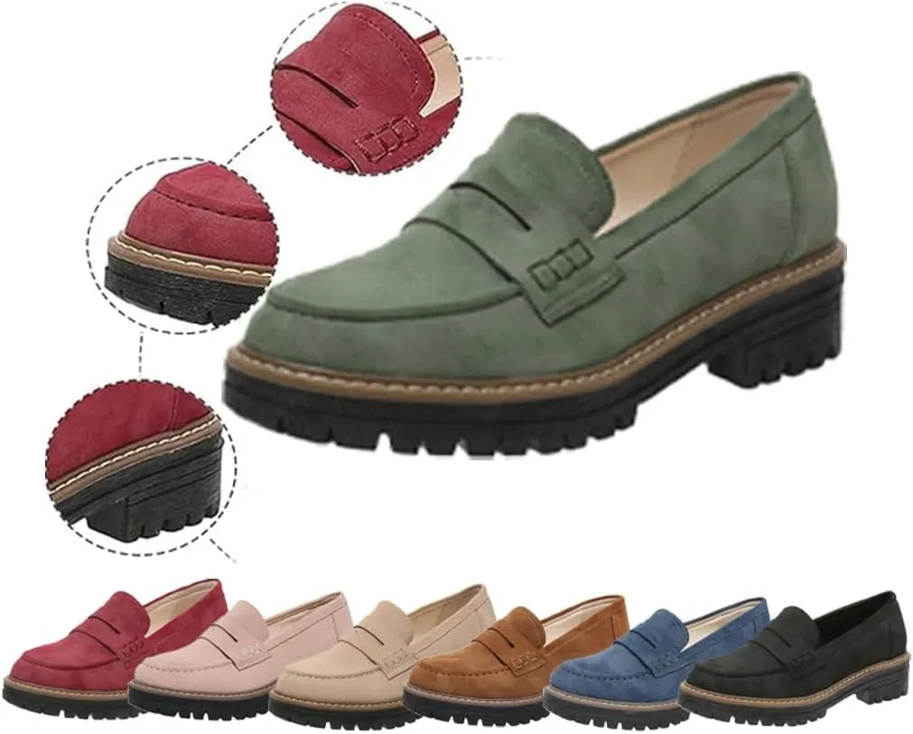 Womens Loafers Shoes Platform Chunky Penny Loafer Lug Sole Comfortable Slip On Work Office Business Casual Dress Shoes, Comfort Orthopedic Shoes, Womens Round Toe Walking Shoe