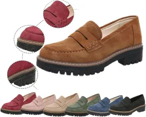 Womens Loafers Shoes Platform Chunky Penny Loafer Lug Sole Comfortable Slip On Work Office Business Casual Dress Shoes, Comfort Orthopedic Shoes, Womens Round Toe Walking Shoe