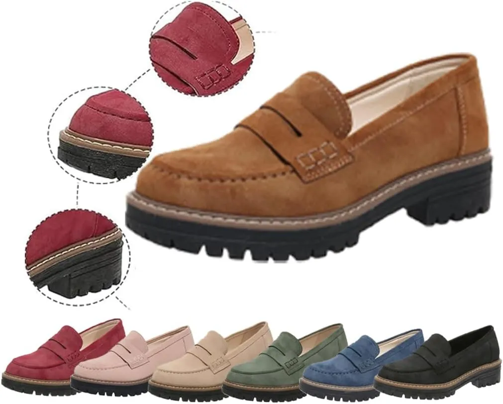 Womens Loafers Shoes Platform Chunky Penny Loafer Lug Sole Comfortable Slip On Work Office Business Casual Dress Shoes, Comfort Orthopedic Shoes, Womens Round Toe Walking Shoe