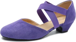 Women's Low Chunky Heel Pumps Elastic Crisscross Strap Pull On Dress Dance Shoes