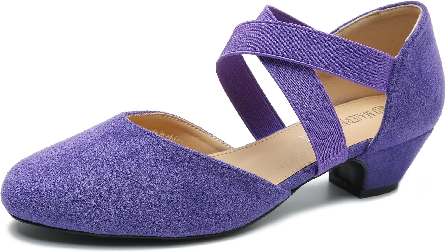 Women's Low Chunky Heel Pumps Elastic Crisscross Strap Pull On Dress Dance Shoes