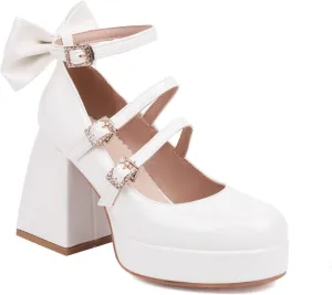 Women's Platform Block High Heel Bow Tie Sweet Lolita Shoes Round Toe Ankle Strap Mary Janes Pumps Goth Harajuku Kawaii Shoe