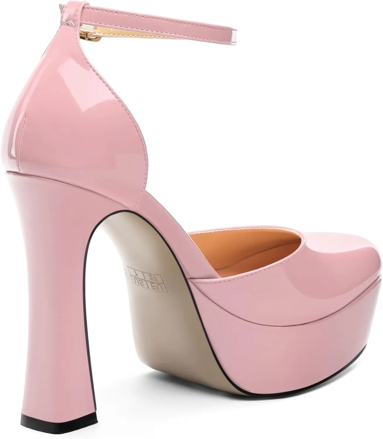 Women's Platform Chunky High Heel Pumps Patent Buckle Square Toe Ankle Strap High Heels Dating Wedding Party Dress Shoes 4.7 Inch