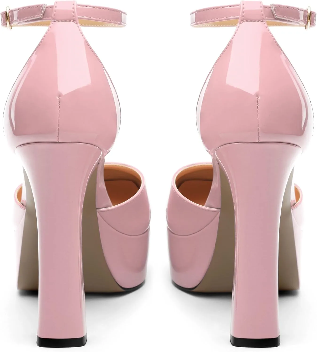 Women's Platform Chunky High Heel Pumps Patent Buckle Square Toe Ankle Strap High Heels Dating Wedding Party Dress Shoes 4.7 Inch