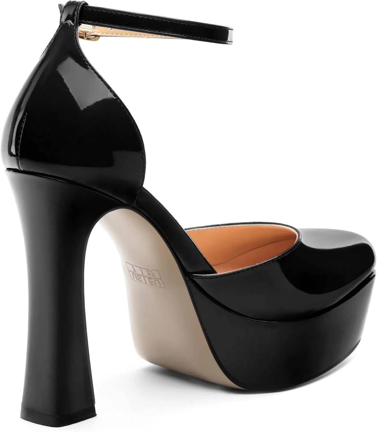 Women's Platform Chunky High Heel Pumps Patent Buckle Square Toe Ankle Strap High Heels Dating Wedding Party Dress Shoes 4.7 Inch