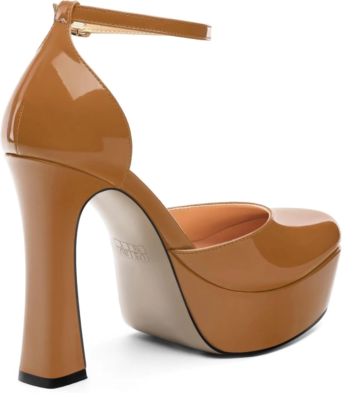 Women's Platform Chunky High Heel Pumps Patent Buckle Square Toe Ankle Strap High Heels Dating Wedding Party Dress Shoes 4.7 Inch