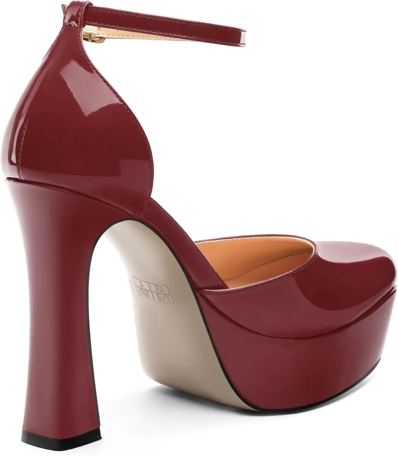 Women's Platform Chunky High Heel Pumps Patent Buckle Square Toe Ankle Strap High Heels Dating Wedding Party Dress Shoes 4.7 Inch
