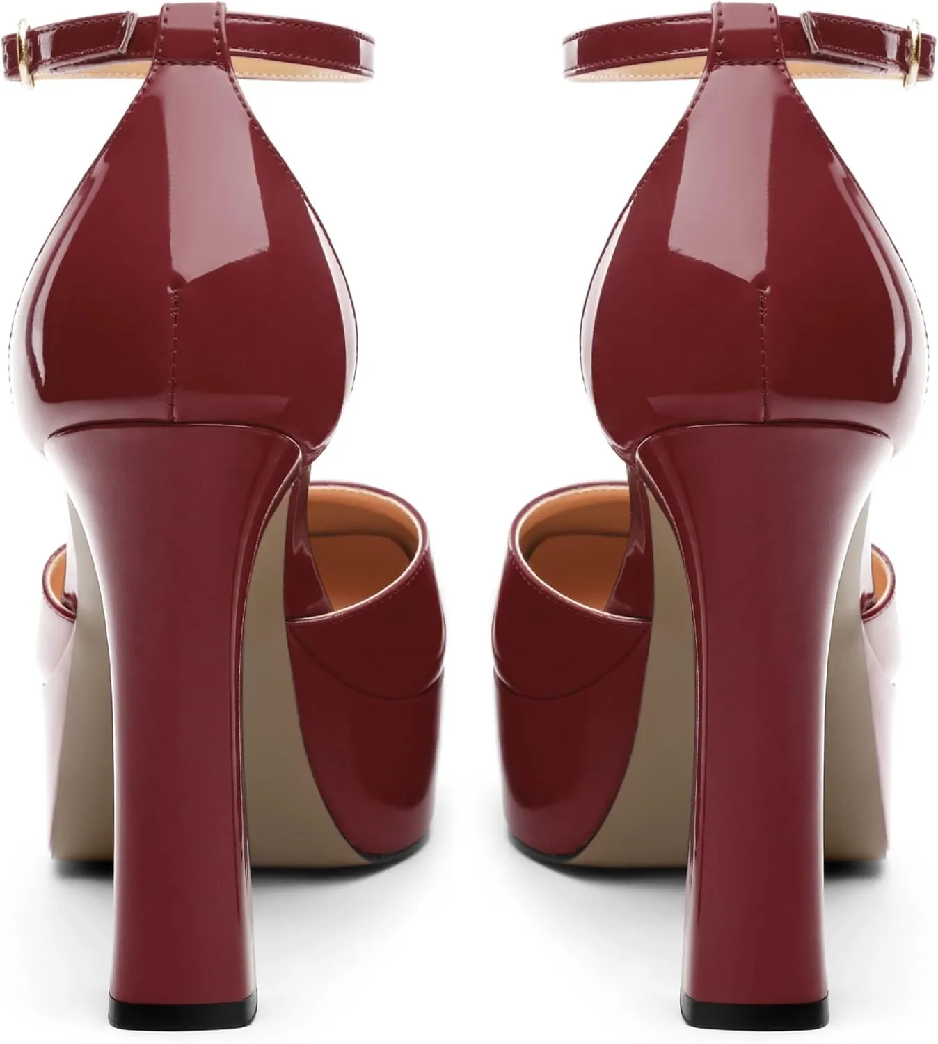 Women's Platform Chunky High Heel Pumps Patent Buckle Square Toe Ankle Strap High Heels Dating Wedding Party Dress Shoes 4.7 Inch