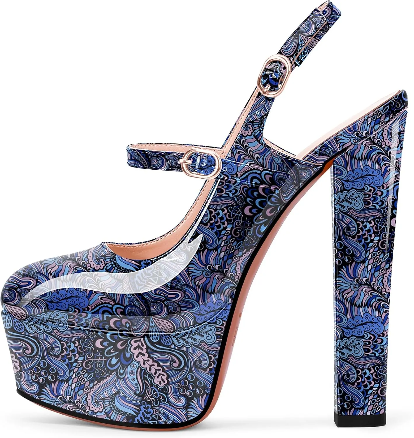 Women's Platform Sexy Chunky High Heel Slingbacks Pumps Round Toe Ankle Strap Party Dress Shoes