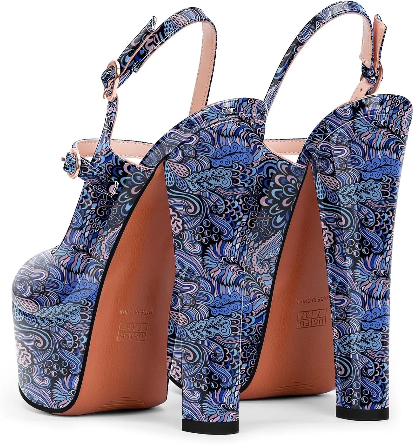 Women's Platform Sexy Chunky High Heel Slingbacks Pumps Round Toe Ankle Strap Party Dress Shoes