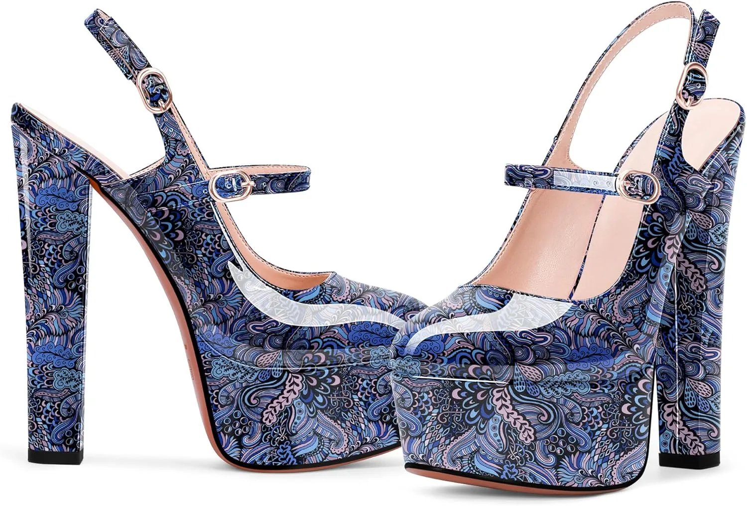 Women's Platform Sexy Chunky High Heel Slingbacks Pumps Round Toe Ankle Strap Party Dress Shoes