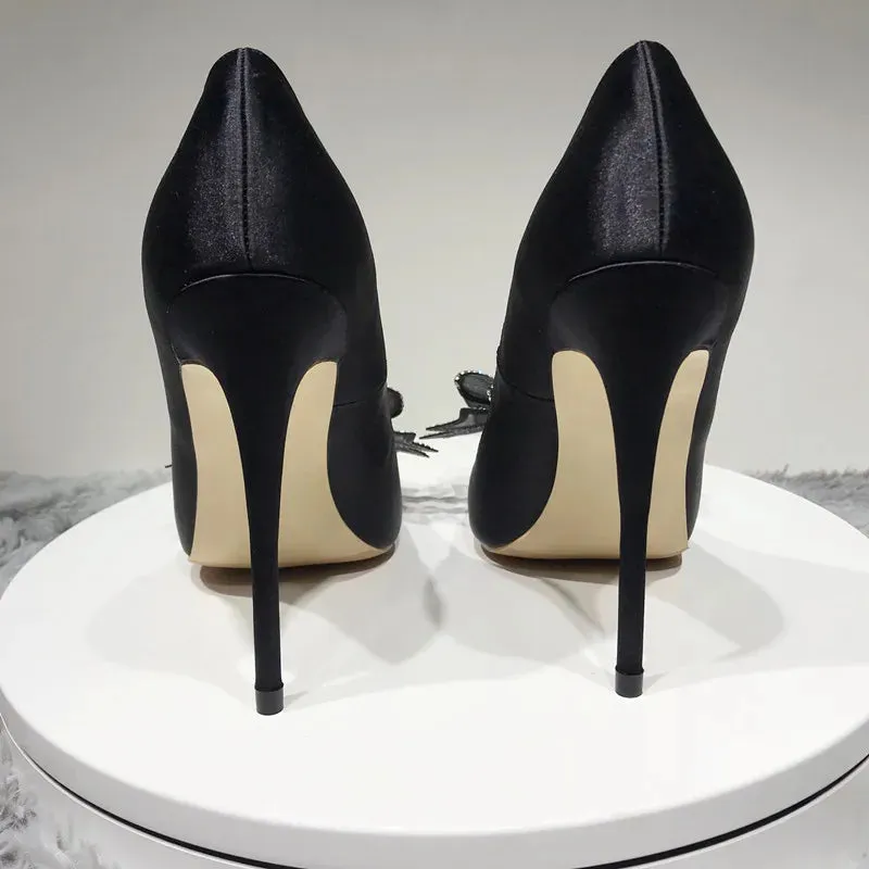 Women's pointed toe high heel shoes silk wedding shoes