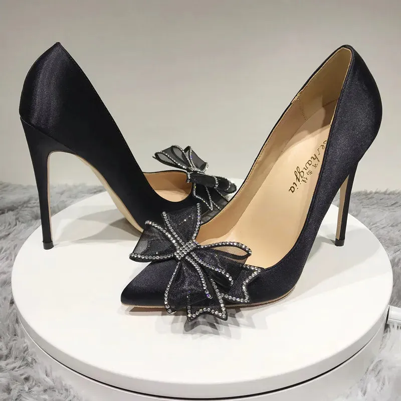 Women's pointed toe high heel shoes silk wedding shoes