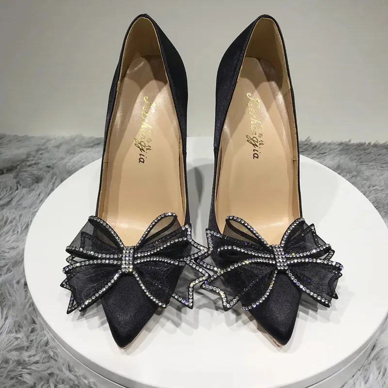 Women's pointed toe high heel shoes silk wedding shoes