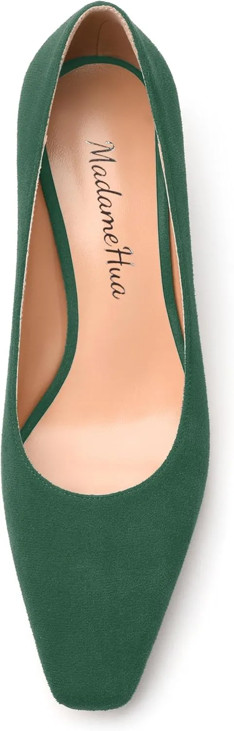 Women’s Pumps, Chunky Low Block Heels Square Closed Toe Dress Pumps Shoes for Women
