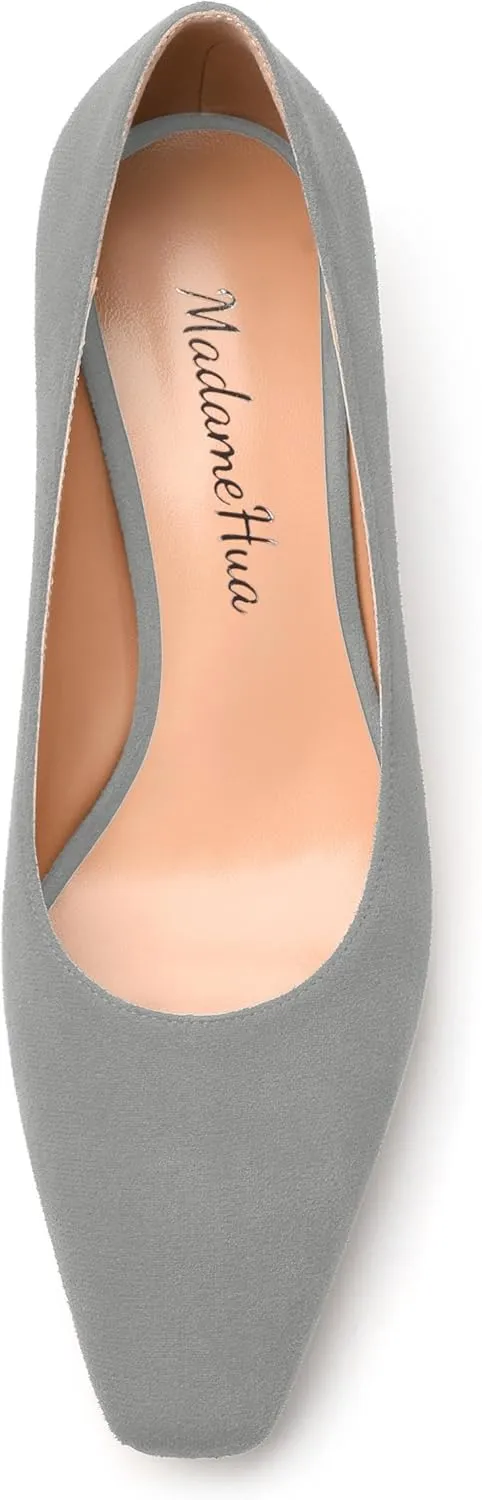 Women’s Pumps, Chunky Low Block Heels Square Closed Toe Dress Pumps Shoes for Women