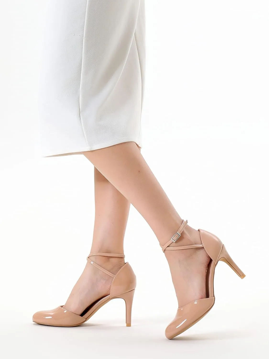 Women's Pumps Round Toe Ankle Strap Stiletto Heels Wedding Party Dressy Shoes