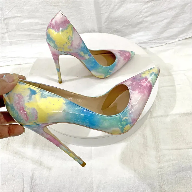 Women's  rainbow sexy  fashionable narrow pointed Shylock high heels