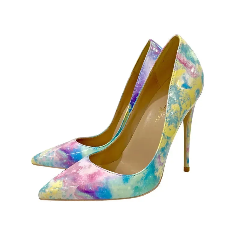 Women's  rainbow sexy  fashionable narrow pointed Shylock high heels