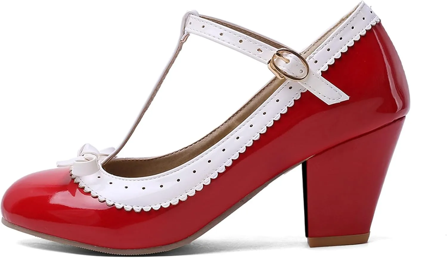 Womens Rockabilly Shoes T-Strap Mary Jane Block High Heel Closed Toe Pumps