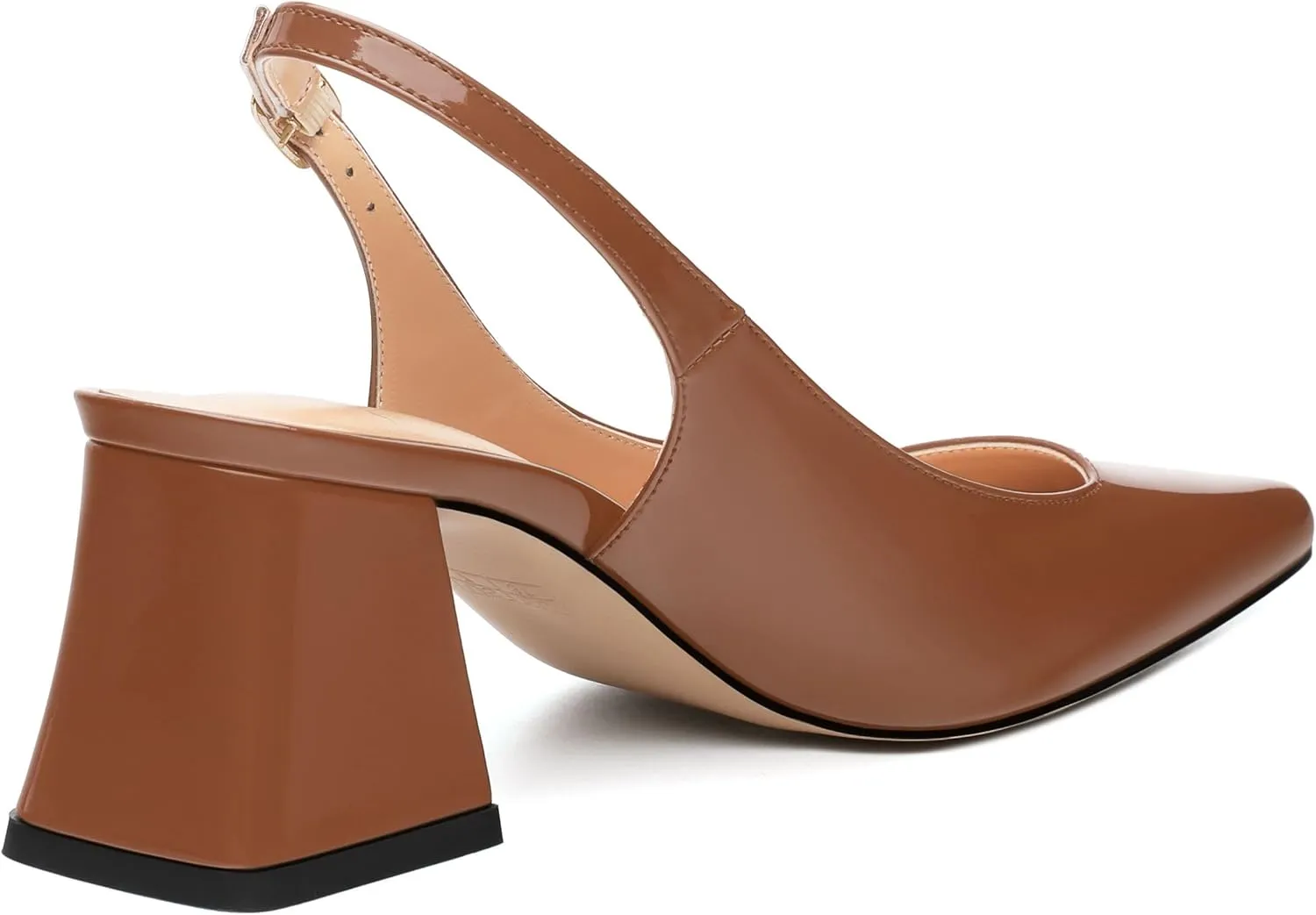 Women's Slingback Mid Block Heel Pumps Patent Pointed Toe Chunky Heels Adjustable Strap Comfort Wedding Dress Pumps Shoes 2.5 Inch
