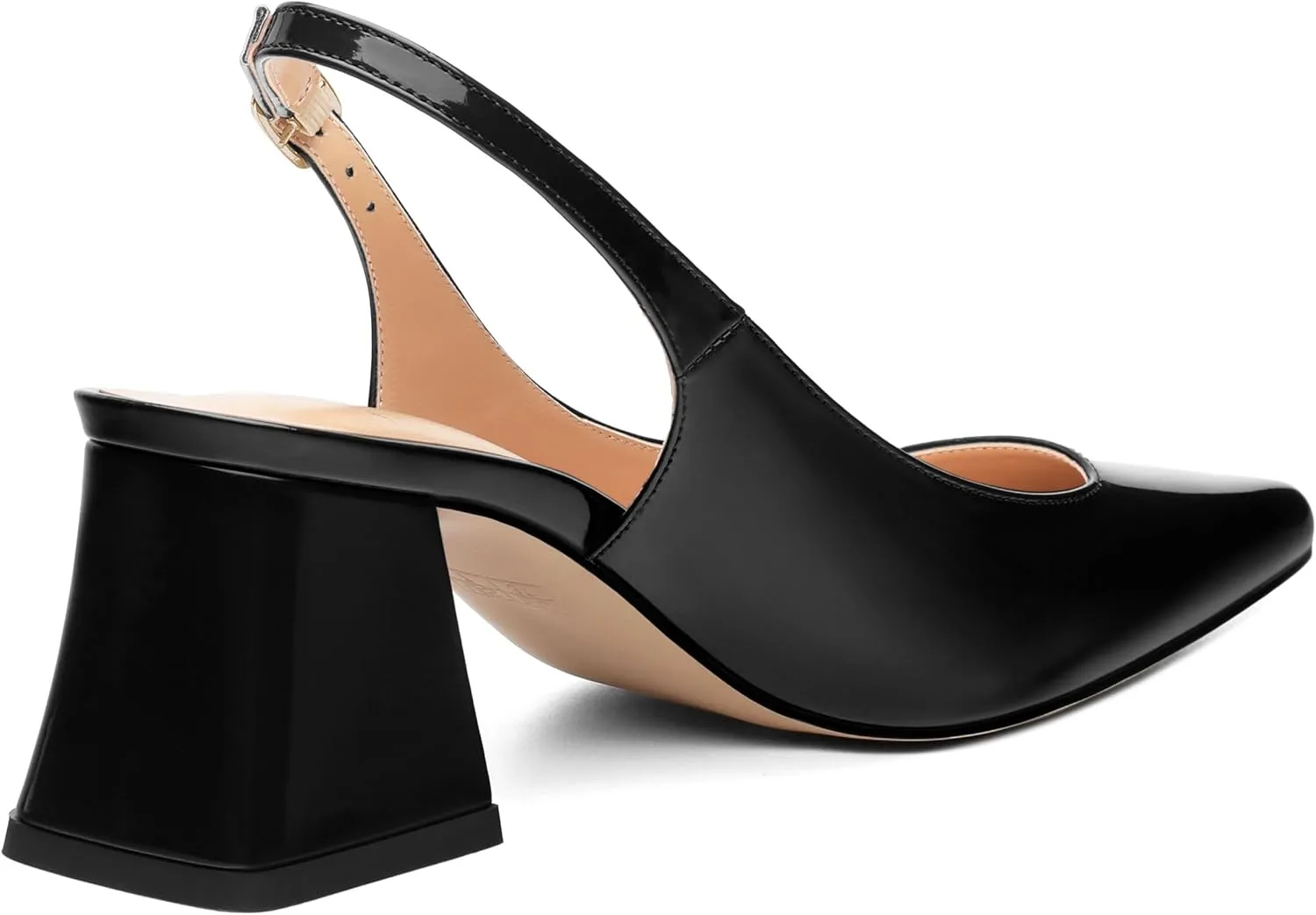 Women's Slingback Mid Block Heel Pumps Patent Pointed Toe Chunky Heels Adjustable Strap Comfort Wedding Dress Pumps Shoes 2.5 Inch