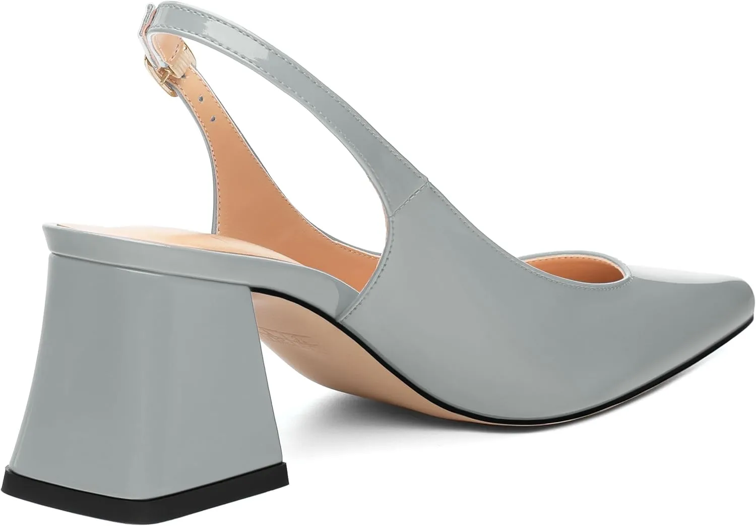 Women's Slingback Mid Block Heel Pumps Patent Pointed Toe Chunky Heels Adjustable Strap Comfort Wedding Dress Pumps Shoes 2.5 Inch