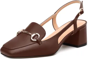 Womens Slingback Pumps, Square Toe Mid Block Heel Slingbacks for Women, Chunky Heel Pumps with Metal Buckle 2"