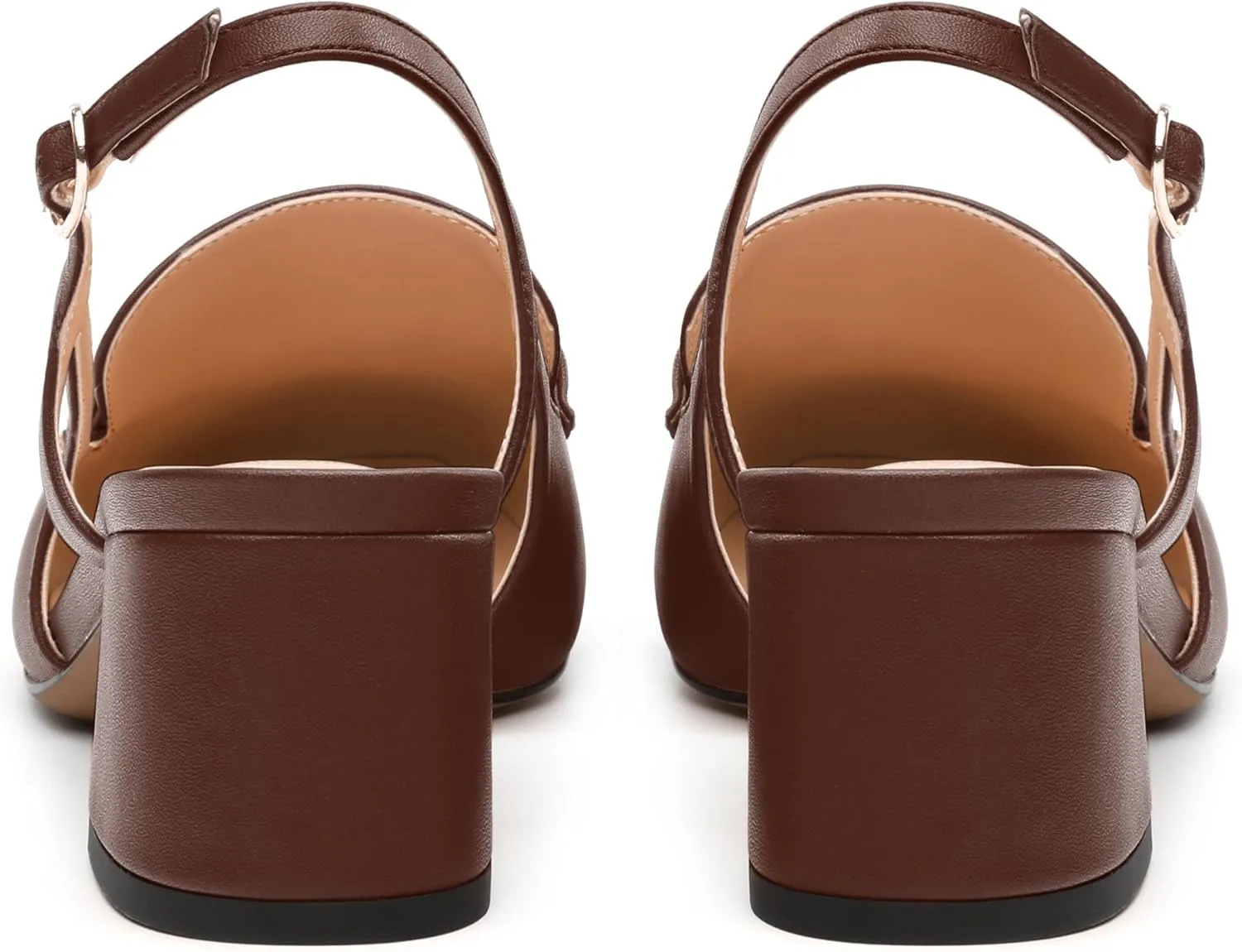 Womens Slingback Pumps, Square Toe Mid Block Heel Slingbacks for Women, Chunky Heel Pumps with Metal Buckle 2"