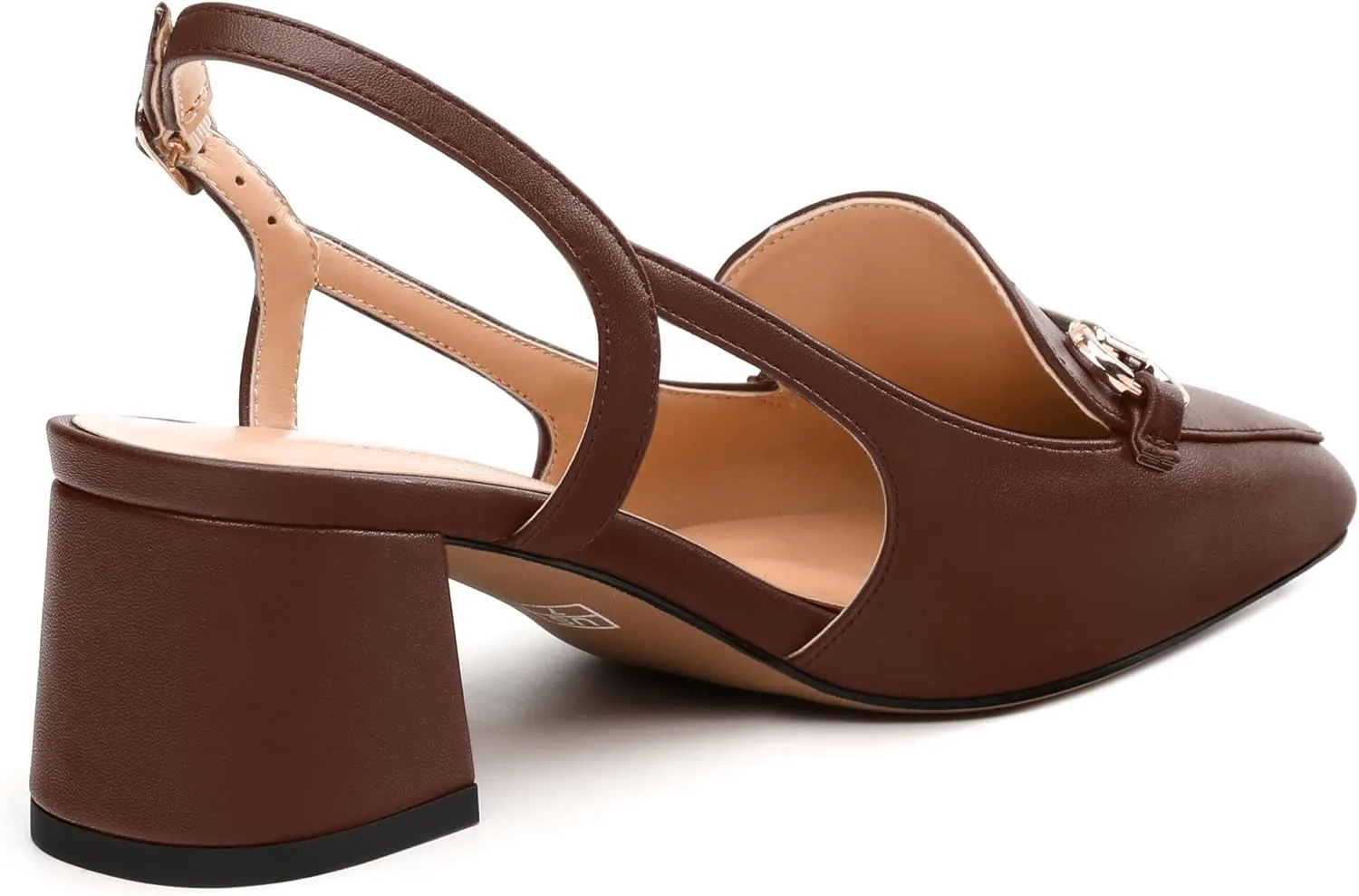 Womens Slingback Pumps, Square Toe Mid Block Heel Slingbacks for Women, Chunky Heel Pumps with Metal Buckle 2"