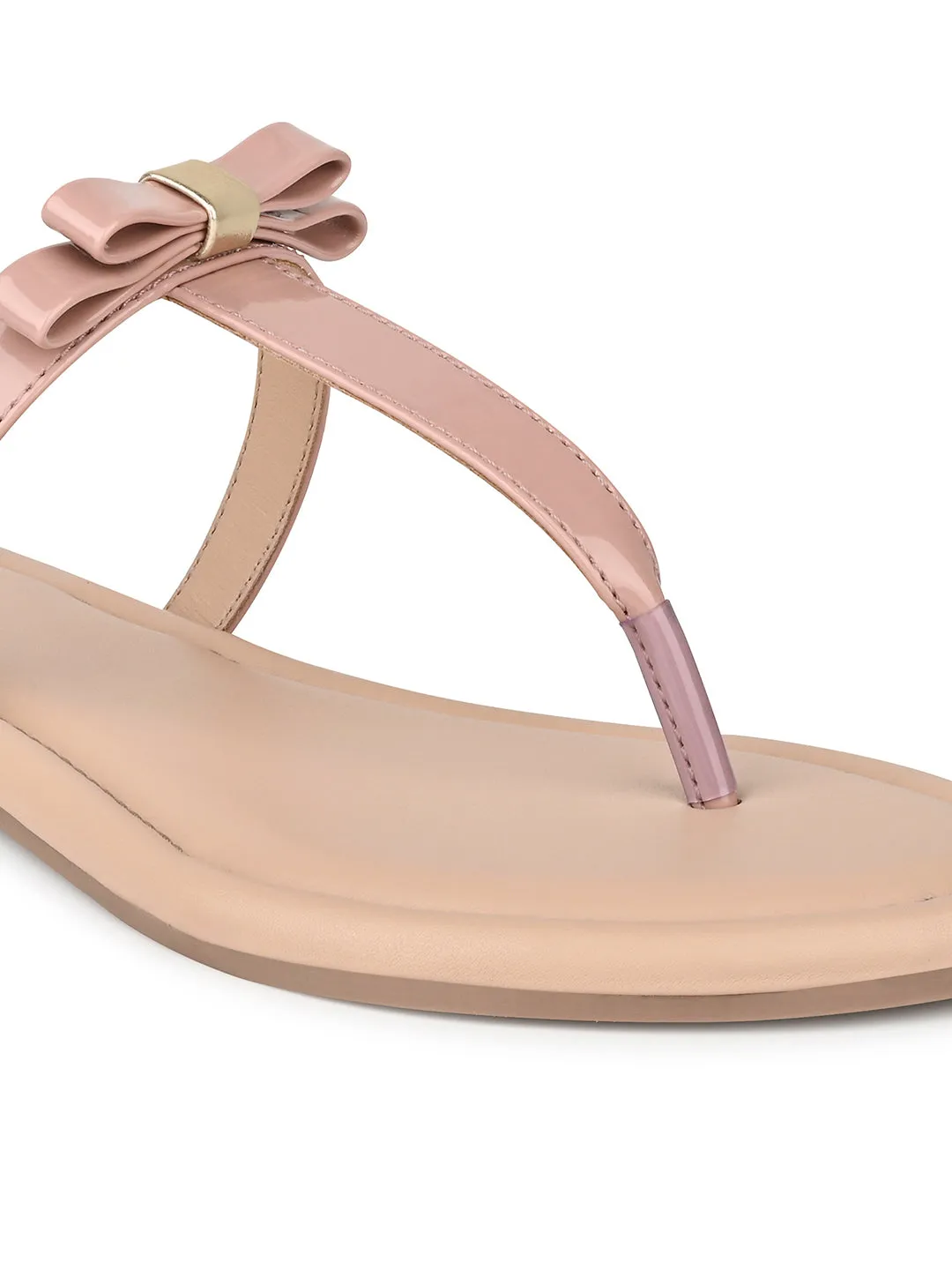 Women's Slip-On Peach Pink T-Strap Lightweight Sandals
